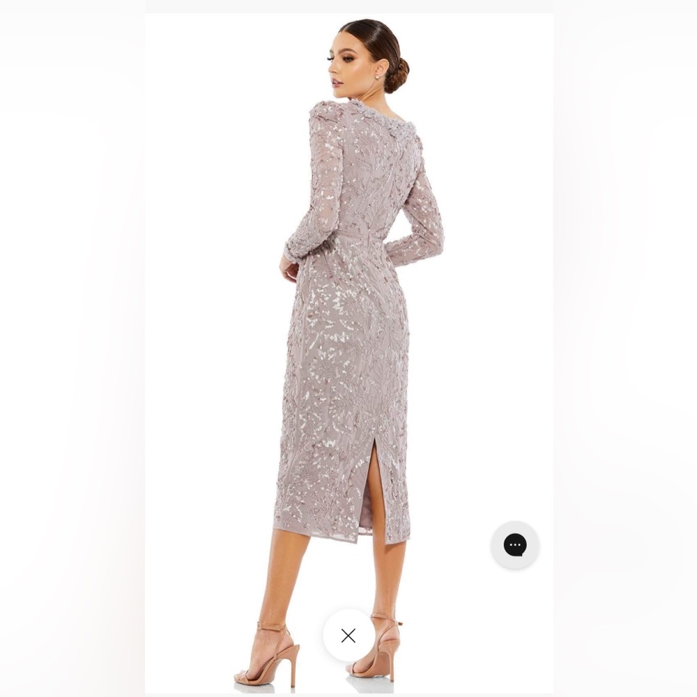 Embellished high neck puff shoulder long sleeve fitted dress - Picture 2 of 3